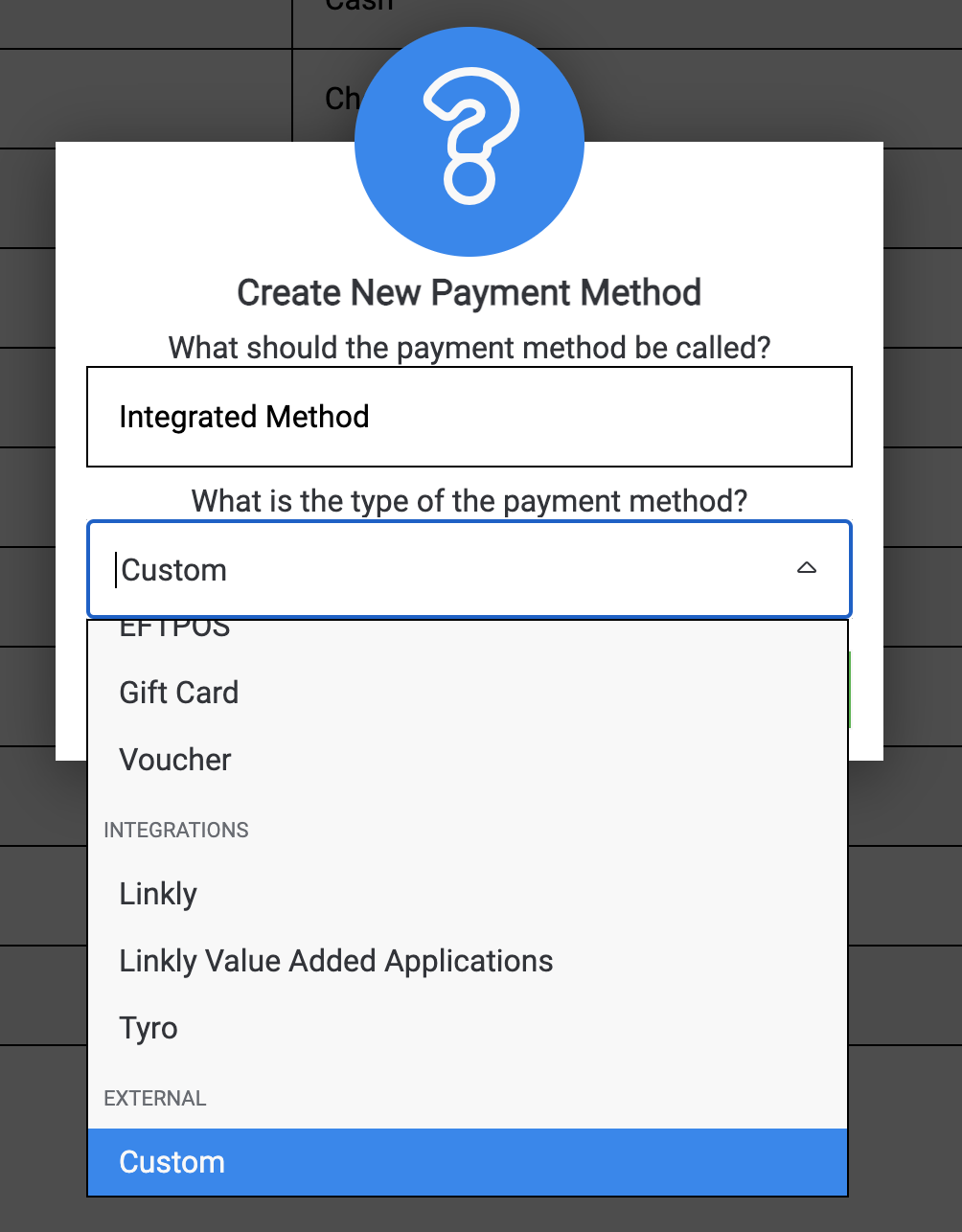 Custom Payment Method Type